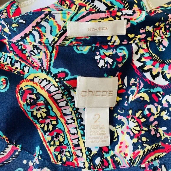 CHICO'S Paisley Blue Printed Button Down Long Sleeve No-Iron Top Size Large - Picture 9 of 9